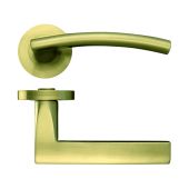 ZPZ080-FSB - Zoo Hardware Stanza 'Amalfi' Lever Handles on Round Screw on Rose - Favo Satin Brass &lpar;Designer Range&rpar;