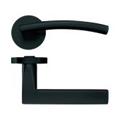 ZPZ080-OMB - Zoo Hardware Stanza 'Amalfi' Lever Handles on Round Screw on Rose - Oscuro Matt Black &lpar;Designer Range&rpar;