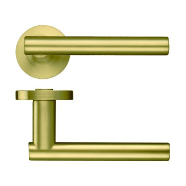 Click Here To Enlarge This Photo Of ZPZ090-FSB - Zoo Hardware Stanza 'Lucca' Lever Handles on Round Screw on Rose - Favo Satin Brass &lpar;Designer Range&rpar;