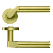 ZPZ120-FSB - Zoo Hardware Stanza 'Venus' Lever Handles on Round Screw on Rose - Favo Satin Brass &lpar;Designer Range&rpar;