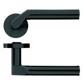 ZPZ120-OMB - Zoo Hardware Stanza 'Venus' Lever Handles on Round Screw on Rose - Oscuro Matt Black &lpar;Designer Range&rpar;