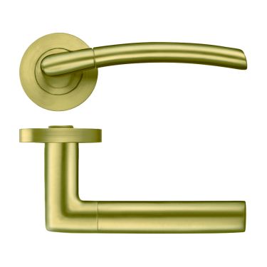 Click Here To Enlarge This Photo Of ZPZ140-FSB - Zoo Hardware Stanza 'Olympus' Lever Handles on Round Screw on Rose - Favo Satin Brass &lpar;Designer Range&rpar;