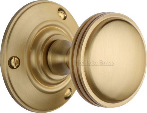 Click Here To Enlarge This Photo Of RHM988-SB Heritage Brass Mortice Knob on Rose Richmond Design Satin Brass Finish