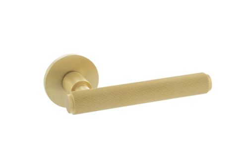 Click Here To Enlarge This Photo Of Atlantic - MHSR250SB Millhouse Brass 'Stephenson' Designer Lever on 5mm Slimline Round Rose - Satin Brass
