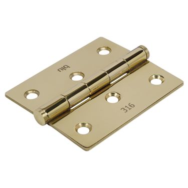 Click Here To Enlarge This Photo Of BLU Performance Slim Knuckle Door and Window Hinge Square Corner&comma; 76 x 66 x 2mm&comma; 316 Stainless Steel in a PVD Polished Brass Finish &lpar;HY3-PPB&rpar;