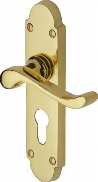 Click Here To Enlarge This Photo Of S607&period;48-PB Heritage Brass Door Handle For Euro Profile Plate Savoy Design Polished Brass Finish
