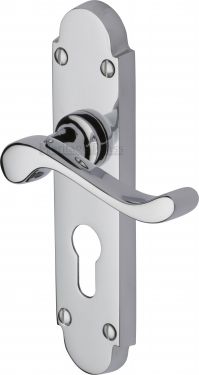 Click Here To Enlarge This Photo Of S607&period;48-PC Heritage Brass Door Handle For Euro Profile Plate Savoy Design Polished Chrome Finish