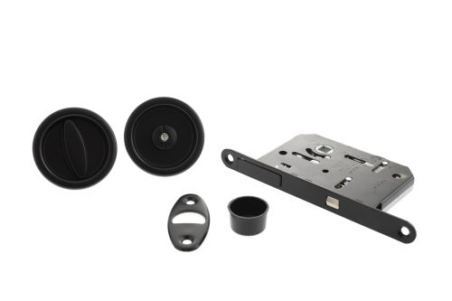 Click Here To Enlarge This Photo Of B046815093 - AGB Sliding Door Bathroom Lock Set with Round Flush Handle - Matt Black