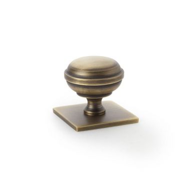 Click Here To Enlarge This Photo Of AW826-34-AB - Alexander & Wilks Quantock Cupboard Knob on Square Backplate - Antique Brass