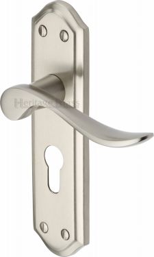 Click Here To Enlarge This Photo Of SAN1448-SN Heritage Brass Door Handle For Euro Profile Plate Sandown Design Satin Nickel Finish