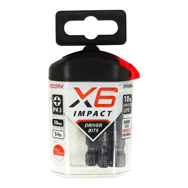 Click Here To Enlarge This Photo Of TIMCO 3PH50X6 - X6 Impact Phillips Driver Bits No&period;3 x 50mm  &lpar;5pcs&rpar;