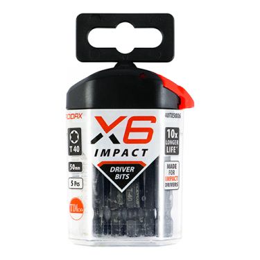 Click Here To Enlarge This Photo Of TIMCO 40TX50X6 - X6 Impact TX Drive Driver Bits TX40 x 50mm &lpar;5pcs&rpar;