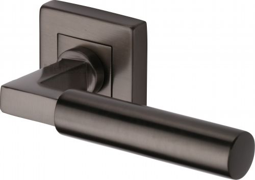 Click Here To Enlarge This Photo Of SQ1926-MB Heritage Brass Door Handle Lever on Rose Bauhaus Sq Design Matt Bronze Finish