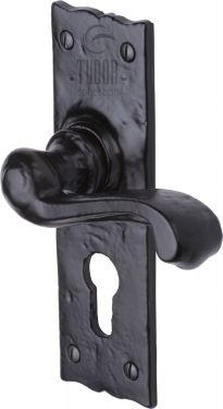 Click Here To Enlarge This Photo Of TC148 M&period;Marcus The Tudor Collection Door Handle For Euro Profile Plate Shropshire Design Black Iron