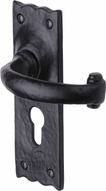 Click Here To Enlarge This Photo Of TC348 M&period;Marcus The Tudor Collection Door Handle For Euro Profile Plate Colonial Design Black Iron