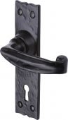 TC600 M&period;Marcus The Tudor Collection Door Handle Lever Lock Wellington Design Black Iron