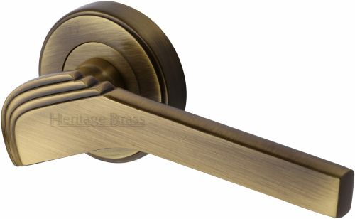Click Here To Enlarge This Photo Of TIF1926-AT Heritage Brass Door Handle Lever on Rose Tiffany Design Antique Brass Finish