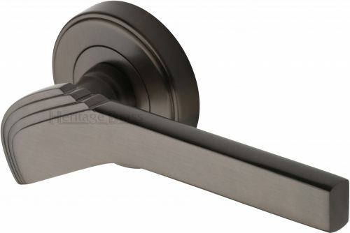 Click Here To Enlarge This Photo Of TIF1926-MB Heritage Brass Door Handle Lever on Rose Tiffany Design Matt Bronze Finish