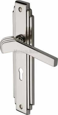 Click Here To Enlarge This Photo Of TIF5200-PNF Heritage Brass Door Handle Lever Lock Tiffany Design Polished Nickel Finish