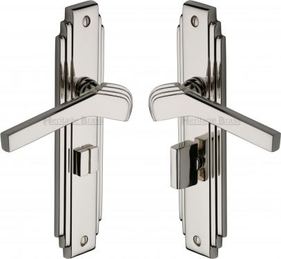 Click Here To Enlarge This Photo Of TIF5230-PNF Heritage Brass Door Handle Bathroom Set Tiffany Design Polished Nickel Finish