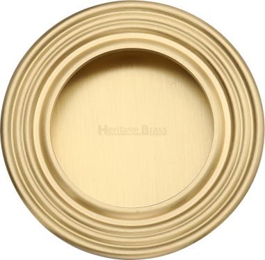 Click Here To Enlarge This Photo Of C1837-SB Heritage Brass Round Reeded Flush Pull Satin Brass finish