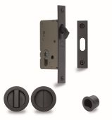 RD2308-50-BLK Heritage Brass Sliding Door Lock c&sol;w Round Privacy Turns Matt Black &lpar;50mm backset&rpar;