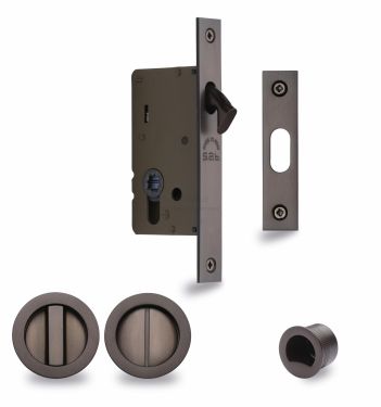 Click Here To Enlarge This Photo Of RD2308-50-MB Heritage Brass Sliding Door Lock c&sol;w Round Privacy Turns Matt Bronze &lpar;50mm backset&rpar;