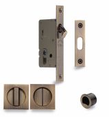 SQ2308-50-AT Heritage Brass Sliding Door Lock c&sol;w Square Privacy Turns Antique Brass &lpar;50mm backset&rpar;