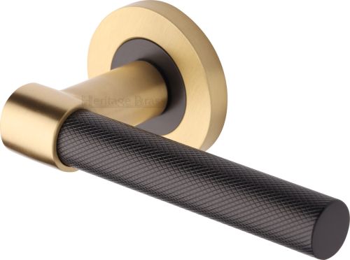 Click Here To Enlarge This Photo Of RS2018-BSB Heritage Brass Door Handle Lever on Rose Phoenix Knurled Design Matt Bronze&sol;Satin Brass Finish
