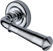 V1936-PC Heritage Brass Door Handle Lever Latch on Round Rose Colonial Reeded Design Polished Chrome finish