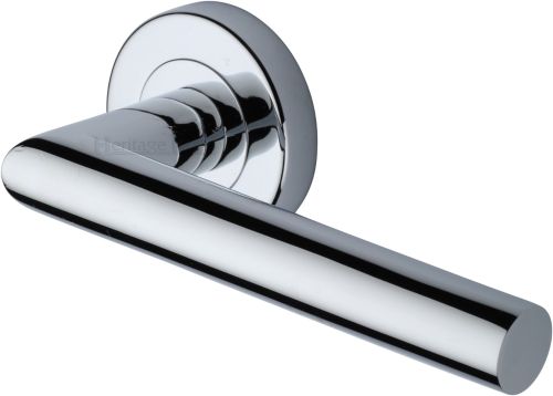Click Here To Enlarge This Photo Of V3840-PC Heritage Brass Door Handle Lever Latch on Round Rose Athena Design Polished Chrome finish