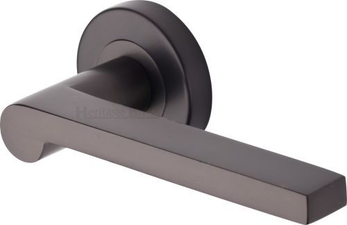 Click Here To Enlarge This Photo Of V6225-MB Heritage Brass Door Handle Lever Latch on Round Rose Metro Mid Century Design Matt Bronze finish