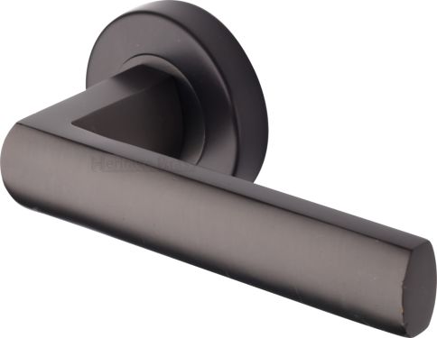 Click Here To Enlarge This Photo Of V6230-MB Heritage Brass Door Handle Lever Latch on Round Rose Poseidon Design Matt Bronze finish