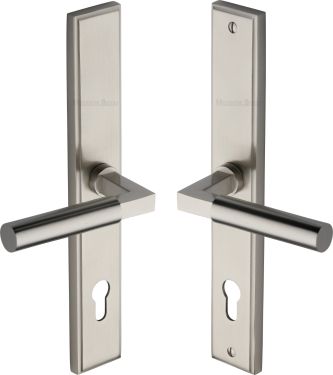 Click Here To Enlarge This Photo Of MP2259&period;LH-SN Heritage Brass 92mm Multi-Point Door Handle Lever Lock Bauhaus LH Design Satin Nickel finish