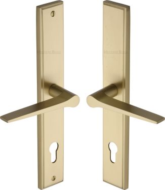 Click Here To Enlarge This Photo Of MP4189&period;RH-SB Heritage Brass 92mm Multi-Point Door Handle Lever Lock Gio RH Design Satin Brass finish