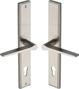 Click Here To Enlarge This Photo Of MP4189&period;RH-SN Heritage Brass 92mm Multi-Point Door Handle Lever Lock Gio RH Design Satin Nickel finish