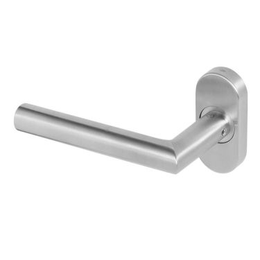 Click Here To Enlarge This Photo Of BLU Performance Mitre Solid Lever Door Handle on Oval Rose&comma; 316 Satin Stainless Steel &lpar;KM960C-SSS&rpar;