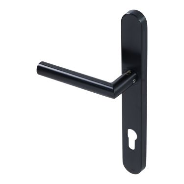 Click Here To Enlarge This Photo Of BLU Performance Mitre Lever Door Handle on Backplate &lpar;Dual Sprung&rpar; 92mm c&sol;c&comma; 316 Stainless Steel in a Matt Black Lacquered Finish &lpar;KM078C-MBL&rpar;