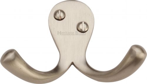Click Here To Enlarge This Photo Of V1060-SN Heritage Brass Double Coat Hook Satin Nickel Finish
