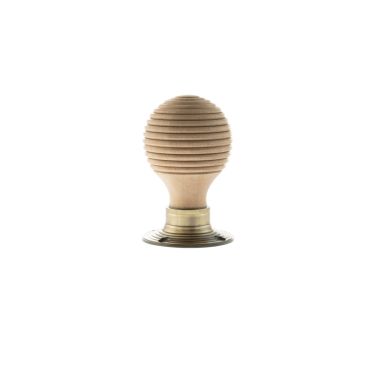 Click Here To Enlarge This Photo Of Atlantic - OE57RMKAB Old English 'Bridlington' Wood Reeded Beehive Door Knob on Face Fix Rose &ndash; Antique Brass