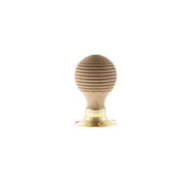 Click Here To Enlarge This Photo Of Atlantic - OE57RMKPB Old English 'Bridlington' Wood Reeded Beehive Door Knob on Face Fix Rose &ndash; Polished Brass