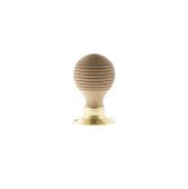 Atlantic - OE57RMKPB Old English 'Bridlington' Wood Reeded Beehive Door Knob on Face Fix Rose &ndash; Polished Brass