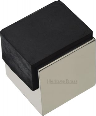 Click Here To Enlarge This Photo Of V1082-PNF Heritage Brass Door Stop Square Floor Mounted Design Polished Nickel Finish
