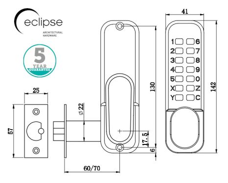 Click Here To Enlarge This Photo Of Eclipse ED20 Easy Code Change Mechanical Push Button Digital Lock with Holdback - Polished Brass &lpar;70251&rpar;
