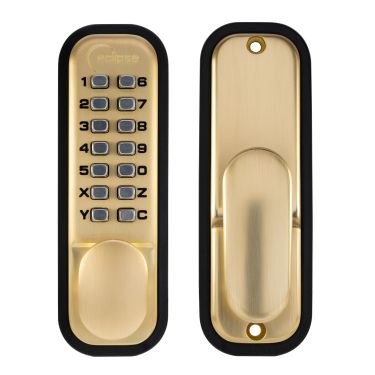 Click Here To Enlarge This Photo Of Eclipse ED20 Easy Code Change Mechanical Push Button Digital Lock with Holdback - Satin Brass &lpar;70257&rpar;