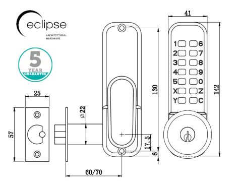 Click Here To Enlarge This Photo Of Eclipse ED20KO Key Override Mechanical Push Button Digital Lock - Satin Chrome &lpar;70263&rpar;