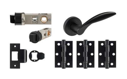 Click Here To Enlarge This Photo Of JTDP71700 Jigtech Matt Black 'Cresta' Passage Door Pack &lpar;57mm Backset and 3" Hinges&rpar;