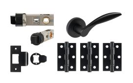 JTDP71700 Jigtech Matt Black 'Cresta' Passage Door Pack &lpar;57mm Backset and 3" Hinges&rpar;