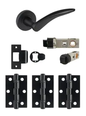 Click Here To Enlarge This Photo Of JTDP71715 Jigtech Matt Black 'Vecta' Passage Door Pack &lpar;57mm Backset and 3" Hinges&rpar;
