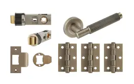 JTDP71800 Jigtech Matt Antique Brass 'Textura' Passage Door Pack &lpar;57mm Backset and 3" Hinges&rpar;